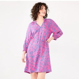 DRAPER JAMES RSVP Women’s V-Neck Smocked‎ Sleeve Dress Pink/Multi Size XL